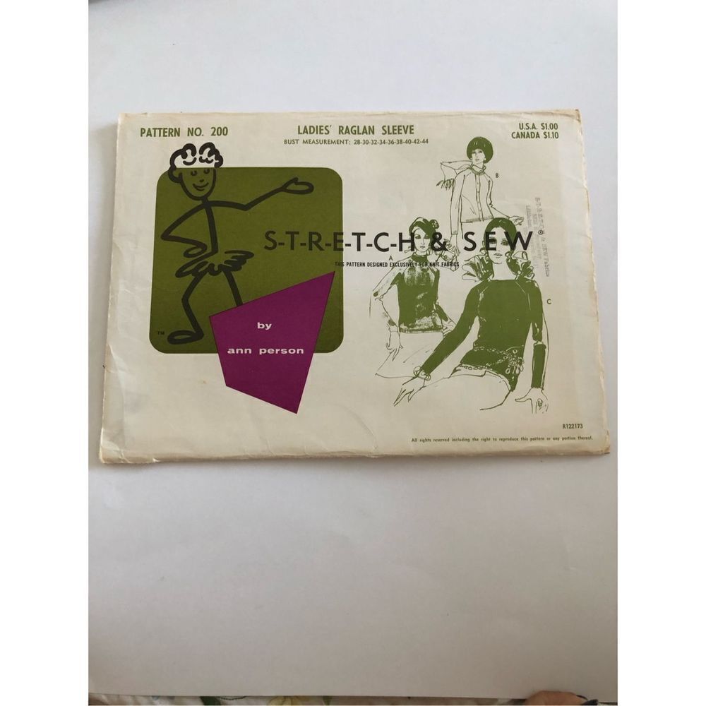 Stretch & Sew pattern 200 Ladies Raglan Sleeve cut - Picture 1 of 3